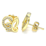 Oro Laminado Stud Earring, Gold Filled Style Butterfly Design, with White Micro Pave, Polished, Golden Finish