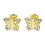Oro Laminado Stud Earring, Gold Filled Style Butterfly Design, with White Micro Pave, Polished, Golden Finish