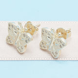 Oro Laminado Stud Earring, Gold Filled Style Butterfly Design, with White Micro Pave, Polished, Golden Finish