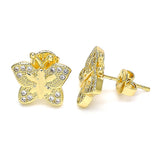 Oro Laminado Stud Earring, Gold Filled Style Butterfly Design, with White Micro Pave, Polished, Golden Finish