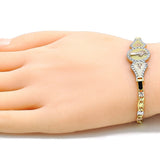 Oro Laminado Fancy Bracelet, Gold Filled Style San Benito and Heart Design, Polished, Tricolor