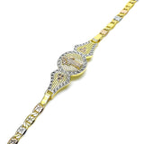 Oro Laminado Fancy Bracelet, Gold Filled Style San Benito and Heart Design, Polished, Tricolor