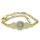 Oro Laminado Fancy Bracelet, Gold Filled Style San Benito and Heart Design, Polished, Tricolor