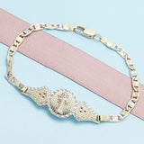 Oro Laminado Fancy Bracelet, Gold Filled Style San Benito and Heart Design, Polished, Tricolor