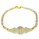 Oro Laminado Fancy Bracelet, Gold Filled Style San Benito and Heart Design, Polished, Tricolor