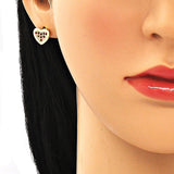 Oro Laminado Stud Earring, Gold Filled Style Heart Design, with Garnet Micro Pave, Polished, Golden Finish
