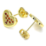 Oro Laminado Stud Earring, Gold Filled Style Heart Design, with Garnet Micro Pave, Polished, Golden Finish