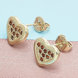 Oro Laminado Stud Earring, Gold Filled Style Heart Design, with Garnet Micro Pave, Polished, Golden Finish