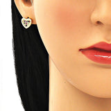 Oro Laminado Stud Earring, Gold Filled Style Heart Design, with Multicolor Micro Pave, Polished, Golden Finish