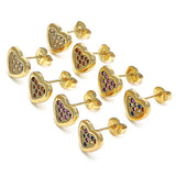 Oro Laminado Stud Earring, Gold Filled Style Heart Design, with Multicolor Micro Pave, Polished, Golden Finish