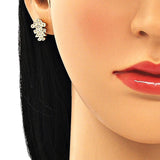 Oro Laminado Stud Earring, Gold Filled Style Little Girl Design, with White Micro Pave, Polished, Golden Finish