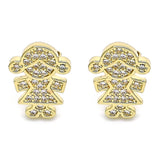Oro Laminado Stud Earring, Gold Filled Style Little Girl Design, with White Micro Pave, Polished, Golden Finish