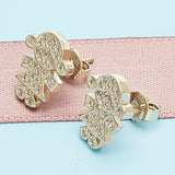Oro Laminado Stud Earring, Gold Filled Style Little Girl Design, with White Micro Pave, Polished, Golden Finish