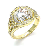 Oro Laminado Elegant Ring, Gold Filled Style Elephant Design, Polished, Tricolor