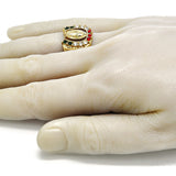 Oro Laminado Mens Ring, Gold Filled Style Guadalupe Design, with Multicolor Crystal, Polished, Golden Finish