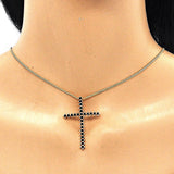 Oro Laminado Pendant Necklace, Gold Filled Style Cross Design, with Black Cubic Zirconia, Polished, Golden Finish