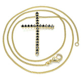 Oro Laminado Pendant Necklace, Gold Filled Style Cross Design, with Black Cubic Zirconia, Polished, Golden Finish