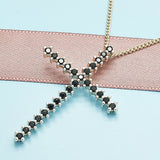 Oro Laminado Pendant Necklace, Gold Filled Style Cross Design, with Black Cubic Zirconia, Polished, Golden Finish