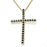 Oro Laminado Pendant Necklace, Gold Filled Style Cross Design, with Black Cubic Zirconia, Polished, Golden Finish