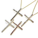Oro Laminado Pendant Necklace, Gold Filled Style Cross Design, with Black Cubic Zirconia, Polished, Golden Finish