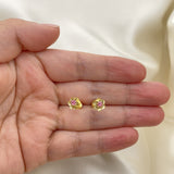 Oro Laminado Stud Earring, Gold Filled Style Flower Design, with Pink Cubic Zirconia, Polished, Golden Finish