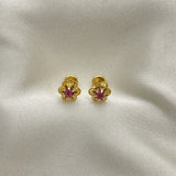 Oro Laminado Stud Earring, Gold Filled Style Flower Design, with Pink Cubic Zirconia, Polished, Golden Finish