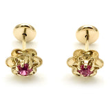 Oro Laminado Stud Earring, Gold Filled Style Flower Design, with Pink Cubic Zirconia, Polished, Golden Finish