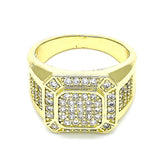 Oro Laminado Mens Ring, Gold Filled Style with White Micro Pave, Polished, Golden Finish