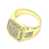 Oro Laminado Mens Ring, Gold Filled Style with White Micro Pave, Polished, Golden Finish