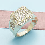 Oro Laminado Mens Ring, Gold Filled Style with White Micro Pave, Polished, Golden Finish