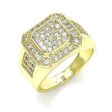Oro Laminado Mens Ring, Gold Filled Style with White Micro Pave, Polished, Golden Finish