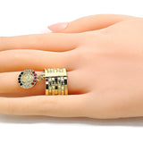 Oro Laminado Multi Stone Ring, Gold Filled Style Semanario and Guadalupe Design, with Multicolor Crystal, Diamond Cutting Finish, Golden Finish