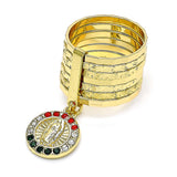 Oro Laminado Multi Stone Ring, Gold Filled Style Semanario and Guadalupe Design, with Multicolor Crystal, Diamond Cutting Finish, Golden Finish
