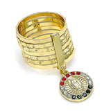 Oro Laminado Multi Stone Ring, Gold Filled Style Semanario and Guadalupe Design, with Multicolor Crystal, Diamond Cutting Finish, Golden Finish