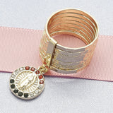 Oro Laminado Multi Stone Ring, Gold Filled Style Semanario and Guadalupe Design, with Multicolor Crystal, Diamond Cutting Finish, Golden Finish