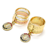Oro Laminado Multi Stone Ring, Gold Filled Style Semanario and Guadalupe Design, with Multicolor Crystal, Diamond Cutting Finish, Golden Finish