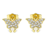 Oro Laminado Stud Earring, Gold Filled Style Butterfly Design, with White Micro Pave, Polished, Golden Finish