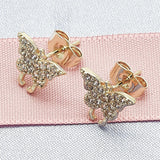 Oro Laminado Stud Earring, Gold Filled Style Butterfly Design, with White Micro Pave, Polished, Golden Finish
