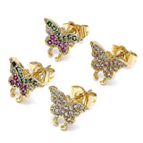 Oro Laminado Stud Earring, Gold Filled Style Butterfly Design, with White Micro Pave, Polished, Golden Finish