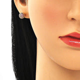 Oro Laminado Stud Earring, Gold Filled Style with Ruby Micro Pave, Polished, Golden Finish