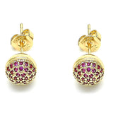 Oro Laminado Stud Earring, Gold Filled Style with Ruby Micro Pave, Polished, Golden Finish