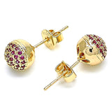 Oro Laminado Stud Earring, Gold Filled Style with Ruby Micro Pave, Polished, Golden Finish