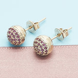 Oro Laminado Stud Earring, Gold Filled Style with Ruby Micro Pave, Polished, Golden Finish