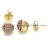 Oro Laminado Stud Earring, Gold Filled Style with Ruby Micro Pave, Polished, Golden Finish
