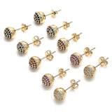 Oro Laminado Stud Earring, Gold Filled Style with Ruby Micro Pave, Polished, Golden Finish