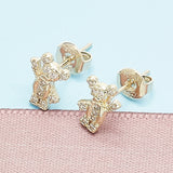 Oro Laminado Stud Earring, Gold Filled Style Teddy Bear Design, with White Micro Pave, Polished, Golden Finish