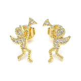 Oro Laminado Stud Earring, Gold Filled Style Angel Design, with White Micro Pave, Polished, Golden Finish