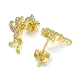 Oro Laminado Stud Earring, Gold Filled Style Angel Design, with White Micro Pave, Polished, Golden Finish