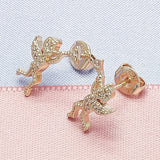 Oro Laminado Stud Earring, Gold Filled Style Angel Design, with White Micro Pave, Polished, Golden Finish
