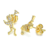 Oro Laminado Stud Earring, Gold Filled Style Angel Design, with White Micro Pave, Polished, Golden Finish